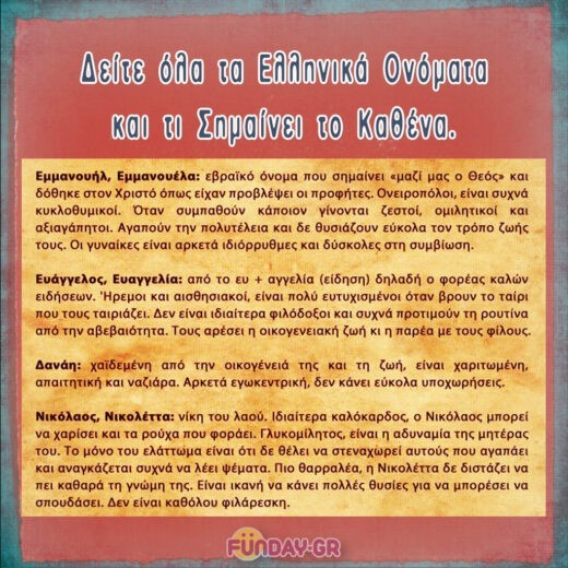 Δείτε όλα τα ελληνικά ονόματα και τι σημαίνει το καθένα. Δείτε όλα τα ελληνικά ονόματα και τι σημαίνει το καθένα.